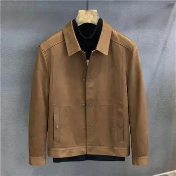 Винтажный уличный замшевый материал, куртка с лацканами, повседневная короткая куртка, однотонная мужская однобортная винтажная верхняя одежда, пальто C18