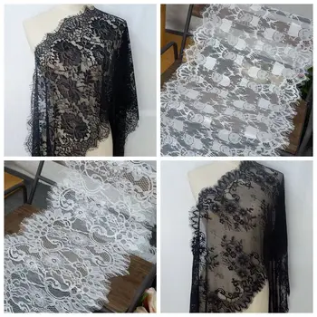 (3 ярда / рулон) Белая Черная кружевная ткань для ресниц, Вуалевая отделка, Вышитая Свадебная Ручная ткань для платья, лента 