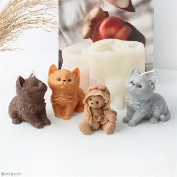 3D Милая маленькая кошка, силиконовая форма для свечей, мыло, шоколад, Глиняные поделки, художественные формы, формы для украшения торта, Инструмент для изготовления свечей Kawaii