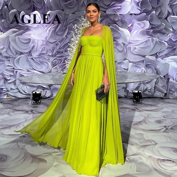 AGLEA 2023, вечерние платья из Саудовской Аравии, лимонно-желтого Дубая с рукавами-накидками, Элегантные женские вечерние платья для свадебной вечеринки SF076