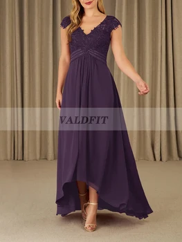 Высокие низкие фиолетовые платья для матери невесты с V-образным вырезом, свадебные платья для официальных мероприятий, Vestido Mama Del Novio