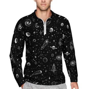 Повседневная рубашка поло Moon Star, футболки Space Galaxy Universe, дизайнерская рубашка с длинным рукавом, осенние модные топы оверсайз в подарок