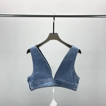 Новый джинсовый жилет с металлической застежкой-молнией сбоку, футболка в стиле Ретро, Треугольный Металлический стереофонический ремень, Модные женские туфли